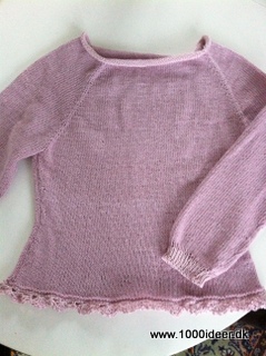 Strikket top-down sweater i bomuld med hklet kant  str. S