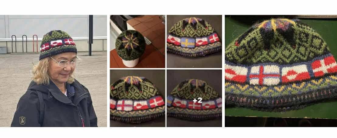 Strikket hue med bl.a Gr�nlands flag